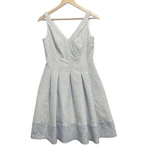Lauren Ralph Lauren Sleeveless V Neck‎ Pleated Fit Flare Dress Blue White Size 8
